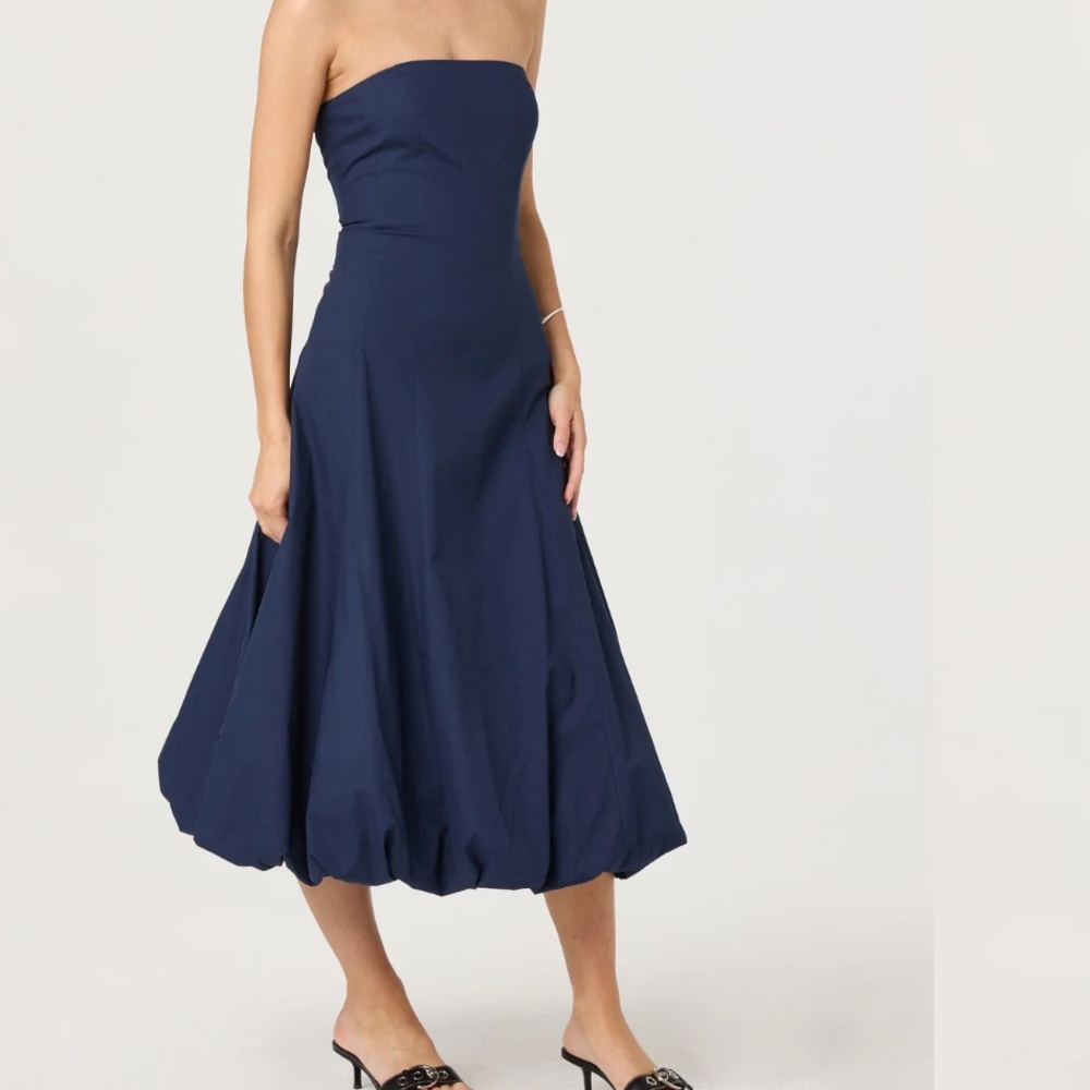 Astr Strapless Navy Midi Dress